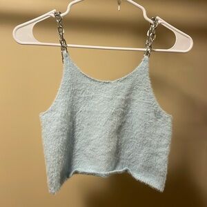 Y2K Light Blue Fuzzy crop chain top (One-Size)